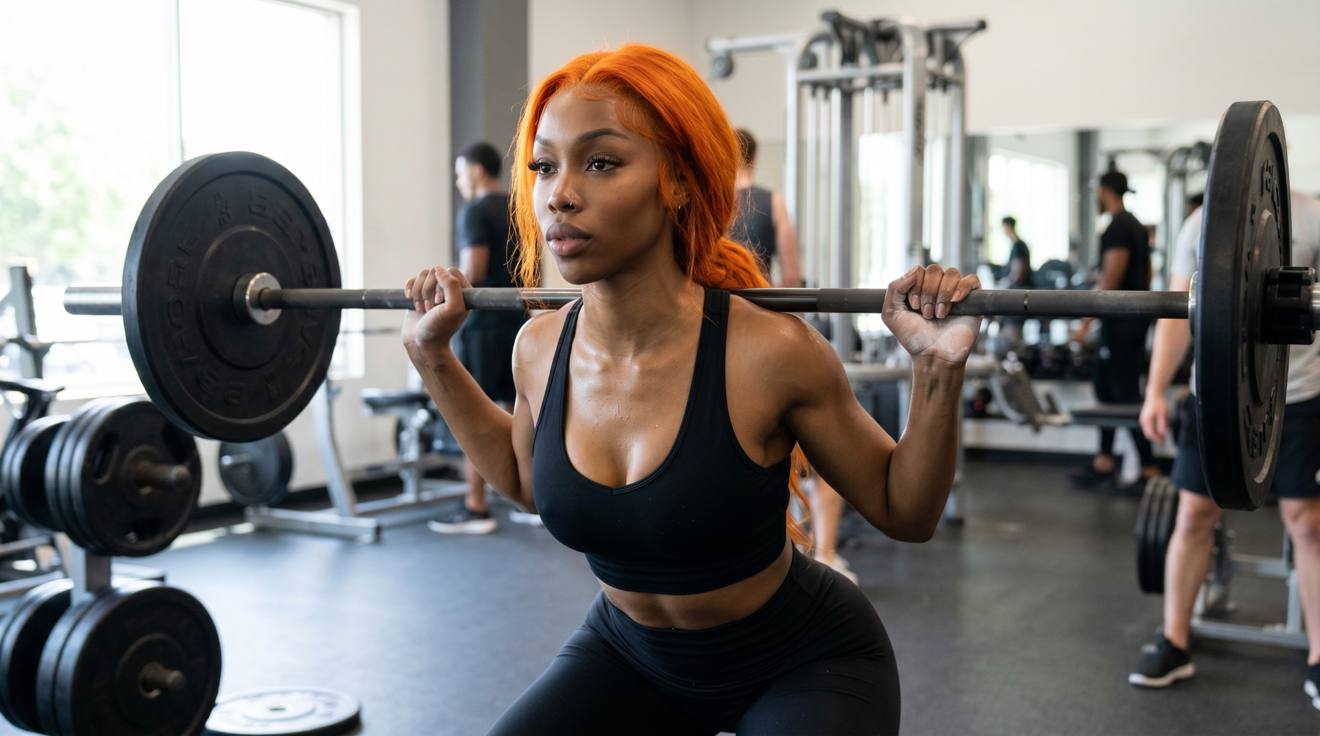 Jenna Smart squatting with a barbell in a gym